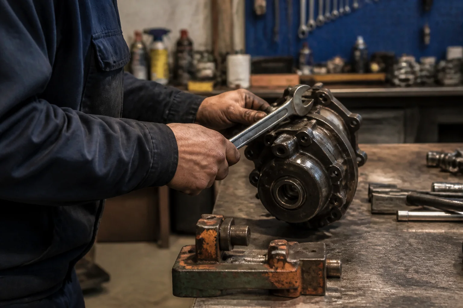 Hands using tools during workshop repair work